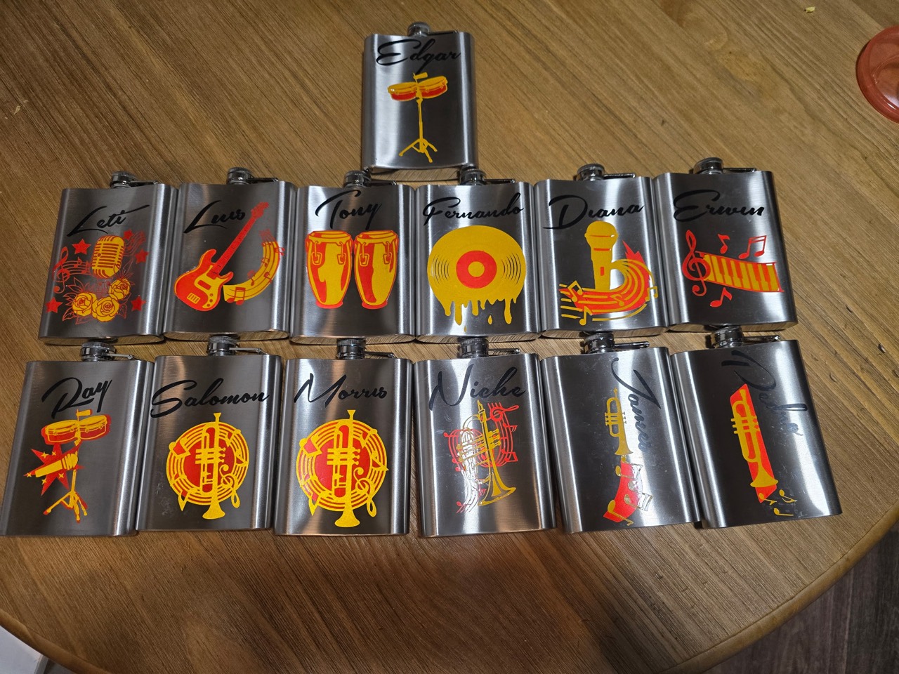 Matching set of personalized metal flasks